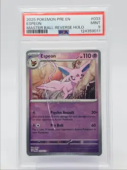 ESPEON 2025 POKEMON PRISMATIC MASTER BALL REVERSE HOLO 033/131 PSA 9 Q1300 - Image 1