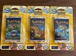 Pokemon 1999 Sealed Base Set Unlimited Trio Booster Blister Pack WOTC. Lot Of 3 - Image 1