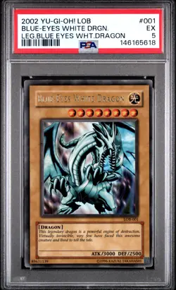 2002 Yu-Gi-Oh Blue-Eyes White Dragon LOB-001 Unlimited - PSA 5 EX - Image 1