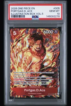 2026 ONE PIECE PROMOS ILLUSTRATION BOX VOL.5 #005 PORTGAS D. ACE PSA 10! - Image 1