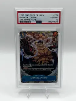 Monkey D. Luffy Treasure Rare Op11-058 One Piece Op13 (TR) PSA 10 - Image 1