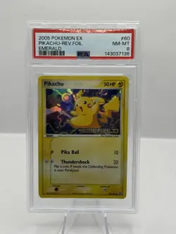 2005 Pokemon EX #60 Pikachu Reverse Foil Emerald PSA 8 - Image 1