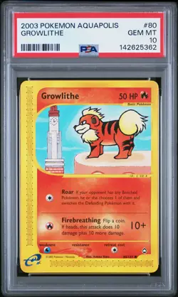 2003 POKEMON AQUAPOLIS #80 GROWLITHE PSA 10 - Image 1