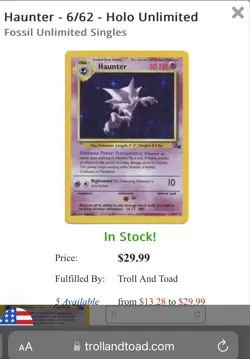 Pokemon TCG Haunter Fossil 6 Holo Unlimited Holo Rare - Image 3