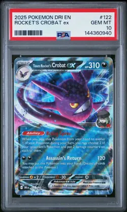 2025 Pokemon Destined Rivals #122 Team Rocket's Crobat EX PSA 10 Gem Mint Rare - Image 1
