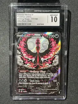 CGC 10 Gem Mint Galarian Moltres V 177/198 Pokemon Chilling Reign Alt Art SWSH - Image 1