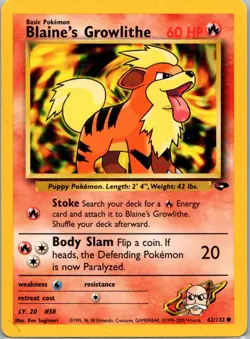 Pokemon TCG Blaines Growlithe 62/132 Gym Challenge LP - Image 1