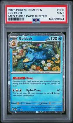 2025 POKEMON MEP MEGA EVOLUTION THREE PACK BLISTER #008 GOLDUCK PSA 9 Mint Holo - Image 1