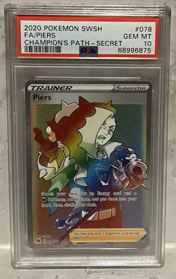 2020 Pokemon SWSH Champions Path Piers Full Art Secret Rare #078 PSA GEM MINT 10 - Image 1