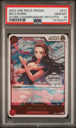 ONE PIECE 2023 NICO ROBIN STORE CHAMPIONSHIP-PRTCPTN. PROMOS #017 PSA 10 - Image 1