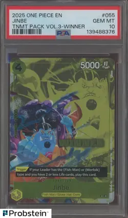 2025 One Piece EN TMNT Pack Vol. 3 Winner #055 Jinbe PSA 10 GEM MINT - Image 1