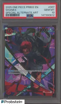 2025 One Piece PRB02 EN #007 Shanks Special Alternate Art PSA 10 GEM MINT - Image 1