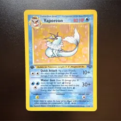 Pokemon Vaporeon Jungle 1st Edition Holo Rare 80 HP Card 12/64 1999 English - Image 1