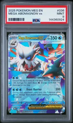 2025 Pokemon MEG EN-Mega Evolution #036 Mega Abomasnow EX PSA 9 Mint Holo Rare - Image 1