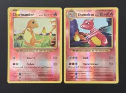 2016 POKEMON EVOLUTIONS REVERSE HOLO CHARMANDER & CHARMELEON LP SET - Image 1