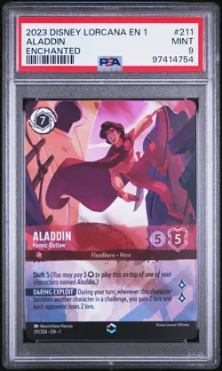2023 DISNEY LORCANA EN 1-THE FIRST CHAPTER #211 ALADDIN - HEROIC OUTLAW PSA 9 - Image 1