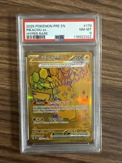 2025 Pokemon Prismatic Evolutions Pikachu ex #179/131 PSA 8 - Image 1