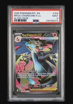 2025 POKEMON PFL EN-PHANTASMAL FLAMES ULTRA RARE #109 MEGA CHARIZARD X EX PSA 9 - Image 1
