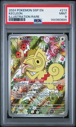 2024 Pokemon Surging Sparks #213 Kecleon Illustration Rare PSA 9 Mint Holo Card - Image 1