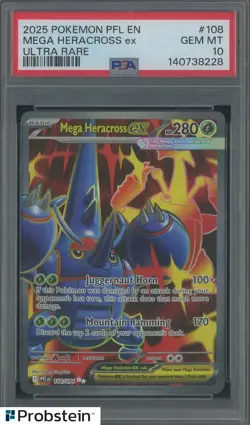 2025 Pokemon PFL EN Ultra Rare #108 Mega Heracross ex PSA 10 GEM MINT - Image 1