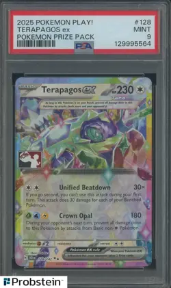 2025 Pokemon PLAY! Pokemon Prize Pack #128 Terapagos ex PSA 9 MINT - Image 1