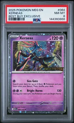 2025 Pokemon Mega Evolution Best Buy Exclusive #064 Xerneas Rare EX PSA 8 NM - Image 1