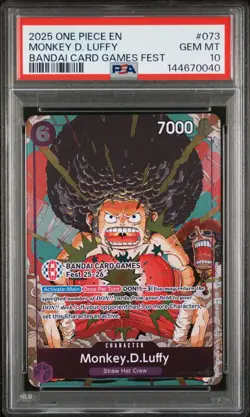 2025 One Piece OP07 Monkey D. Luffy Bandai Card Games Fest #073 PSA 10 - Image 1