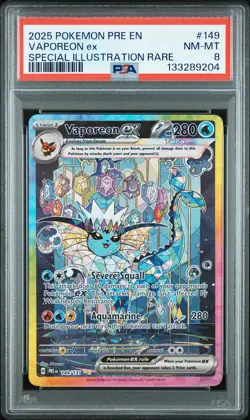 2025 POKEMON PRE EN-PRISMATIC EVOLUTIONS #149 VAPOREON EX PSA 8 - Image 1