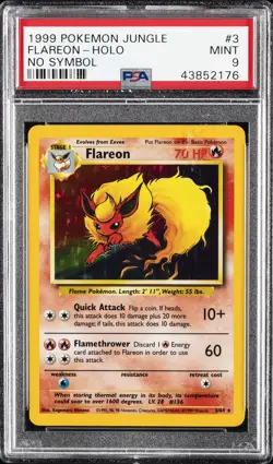1999 POKEMON JUNGLE NO SYMBOL #3 FLAREON-HOLO PSA 9 - Image 1