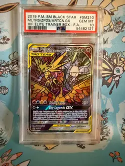 Moltres & Zapdos & Articuno GX SM210 Sun & Moon Promo Pokemon Card PSA 10 - Image 1