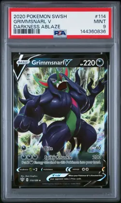 2020 Pokemon Sword & Shield SWSH Darkness Ablaze #114 Grimmsnarl V PSA 9 Rare - Image 1