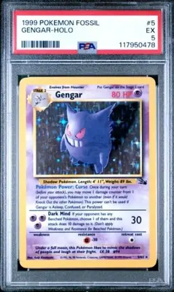 1999 POKEMON FOSSIL #5 GENGAR-HOLO PSA 5 - Image 1