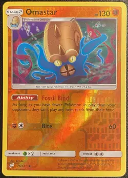 Omastar Reverse Holo Rare 76/181 Pokemon TCG Sun & Moon Team UP NM - Image 1