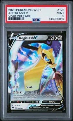 2020 Pokemon Sword & Shield SWSH Vivid Voltage #126 Aegislash V PSA 9 Mint Rare - Image 1