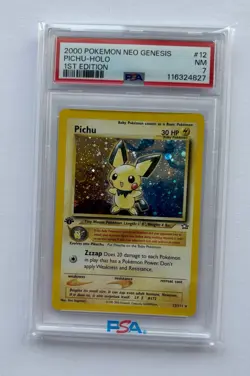 2000 POKEMON NEO GENESIS PICHU-HOLO 1ST EDITION PSA 7 NM #12 RECENT GRADE! 🔥 - Image 1