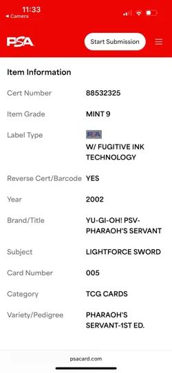 2002 Yu-Gi-Oh! Lightforce Sword PSV-005 1st Edition PSA 9 - Image 4