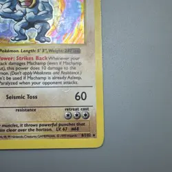 Machamp 1999 Pokemon 1st Edition Shadowless Base Set Holo 8/102 Ultra Rare Card - Image 3