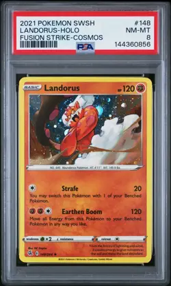 2021 Pokemon SWSH Fusion Strike #148 Landorus Cosmos Holo PSA 8 NM Rare Card tcg - Image 1