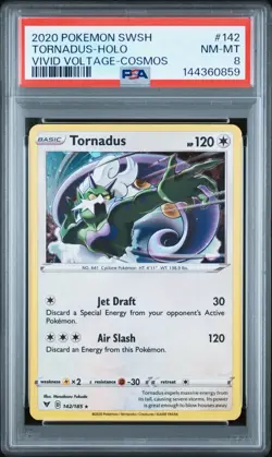 2020 Pokemon SWSH Vivid Voltage #142 Tornadus Holo Cosmos PSA 8 NM Rare Card - Image 1