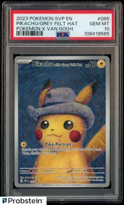 2023 Pokemon SVP En Pokemon X Van Gogh #085 Pikachu Grey Felt Hat PSA 10 - Image 1