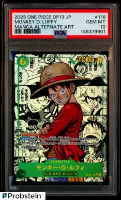 2025 One Piece OP-13 Japanese Manga #118 Monkey D. Luffy PSA 10 GEM MINT - Image 1