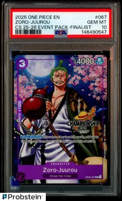 2025 One Piece EN CS 25-26 Finalist Black Stamp #067 Zoro Juurou PSA 10 GEM MINT - Image 1