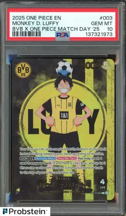 2025 ONE PIECE PROMOS BVB X ONE PIECE MATCH DAY 2025 #003 MONKEY D. LUFFY PSA 10 - Image 1