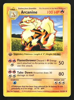 Arcanine 23/102 Base Set 1st Edition (Shadowless) Uncommon Pokemon Card - Image 1