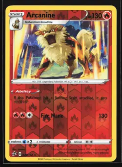 Arcanine 028/192 SWSH02: Rebel Clash Reverse Rare Pokemon Card - Image 1