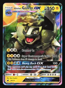 Alolan Golem GX 34/111 SM - Crimson Invasion Ultra Rare Pokemon Card - Image 1