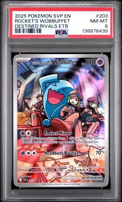 2025 POKEMON SVP EN-SV BLACK STAR PROMO #203 TEAM ROCKET'S WOBBUFFET PSA 8 - Image 1