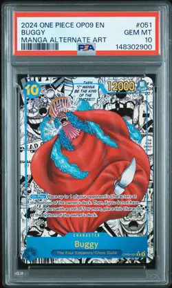 2024 ONE PIECE OP09-EMPERORS IN THE NEW WORLD MANGA ALTERNATE ART BUGGY PSA 10 - Image 1