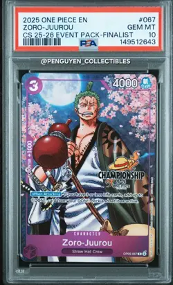 2025 One Piece Zoro-juurou CS Championship Event Pack Finalist PSA 10 GEM MINT - Image 1
