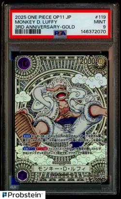 2025 ONE PIECE OP11 MONKEY D. LUFFY 3RD ANNIV. GOLD OP05 119 JAPANESE PSA 9 - Image 1
